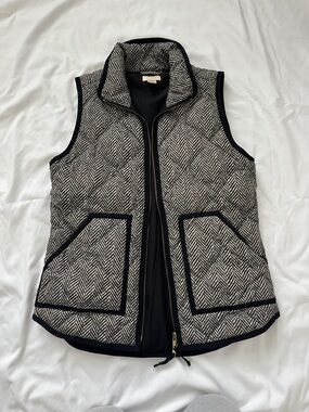 J. Crew Black and White Herringbone Quilted Vest